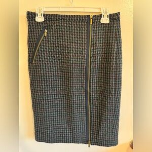 J Crew Houndstooth Asymentrical Double Ended Zipper Wool Pencil Skirt | Size: 4